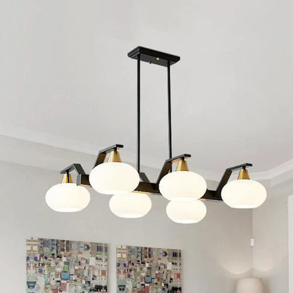 DecorBites™ Black Modern Chandelier with White Oval Glass Shades - 3/6 Lights Pendant