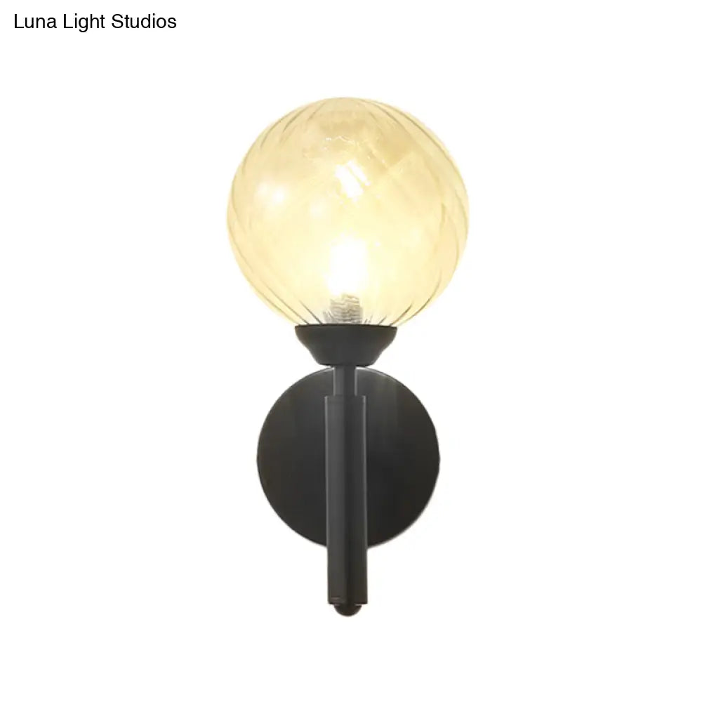 DecorBites™ Black Modern Globe Wall Light with Clear Textured Glass and 1 Bulb