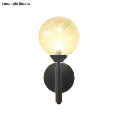DecorBites™ Black Modern Globe Wall Light with Clear Textured Glass and 1 Bulb