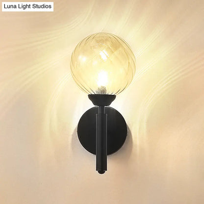 DecorBites™ Black Modern Globe Wall Light with Clear Textured Glass and 1 Bulb