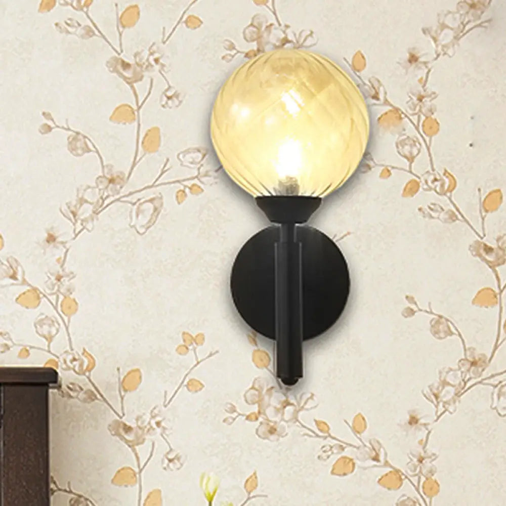 DecorBites™ Black Modern Globe Wall Light with Clear Textured Glass and 1 Bulb