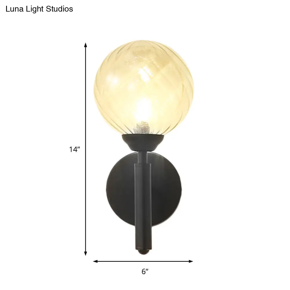 DecorBites™ Black Modern Globe Wall Light with Clear Textured Glass and 1 Bulb