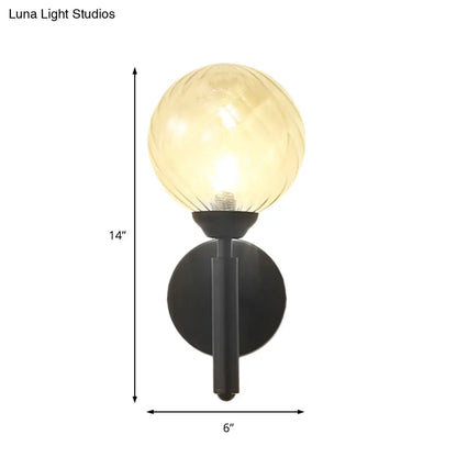 DecorBites™ Black Modern Globe Wall Light with Clear Textured Glass and 1 Bulb