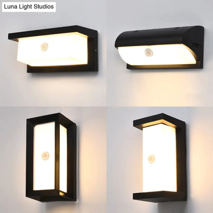 DecorBites™ Black Modern Outdoor LED Wall Lamp with Rectangular Acrylic Shade