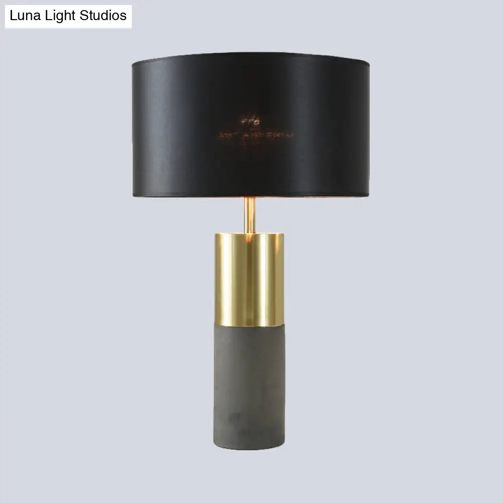Black Modernism Small Desk Lamp with Cement Base: Shaded Task Lighting Fabric & 1 Head