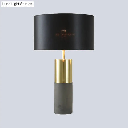 Black Modernism Small Desk Lamp with Cement Base: Shaded Task Lighting Fabric & 1 Head
