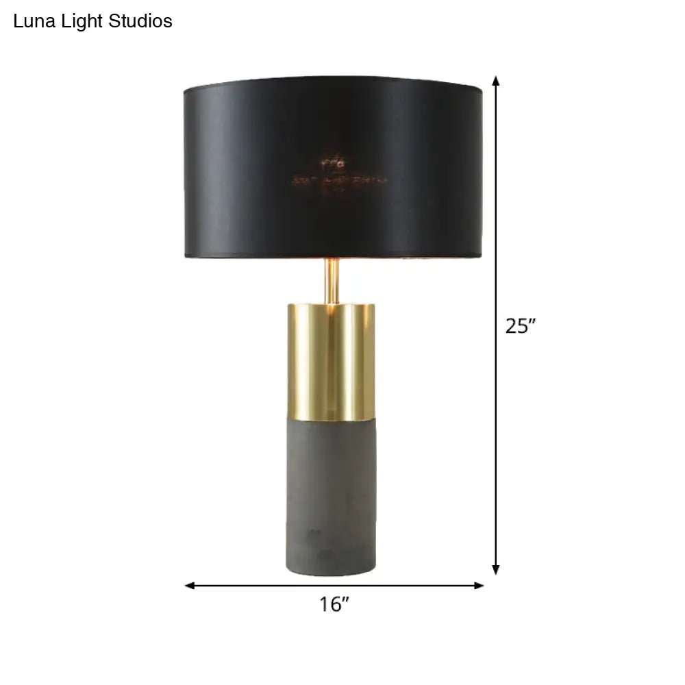 Black Modernism Small Desk Lamp with Cement Base: Shaded Task Lighting Fabric & 1 Head