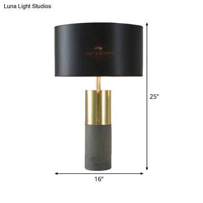Black Modernism Small Desk Lamp with Cement Base: Shaded Task Lighting Fabric & 1 Head