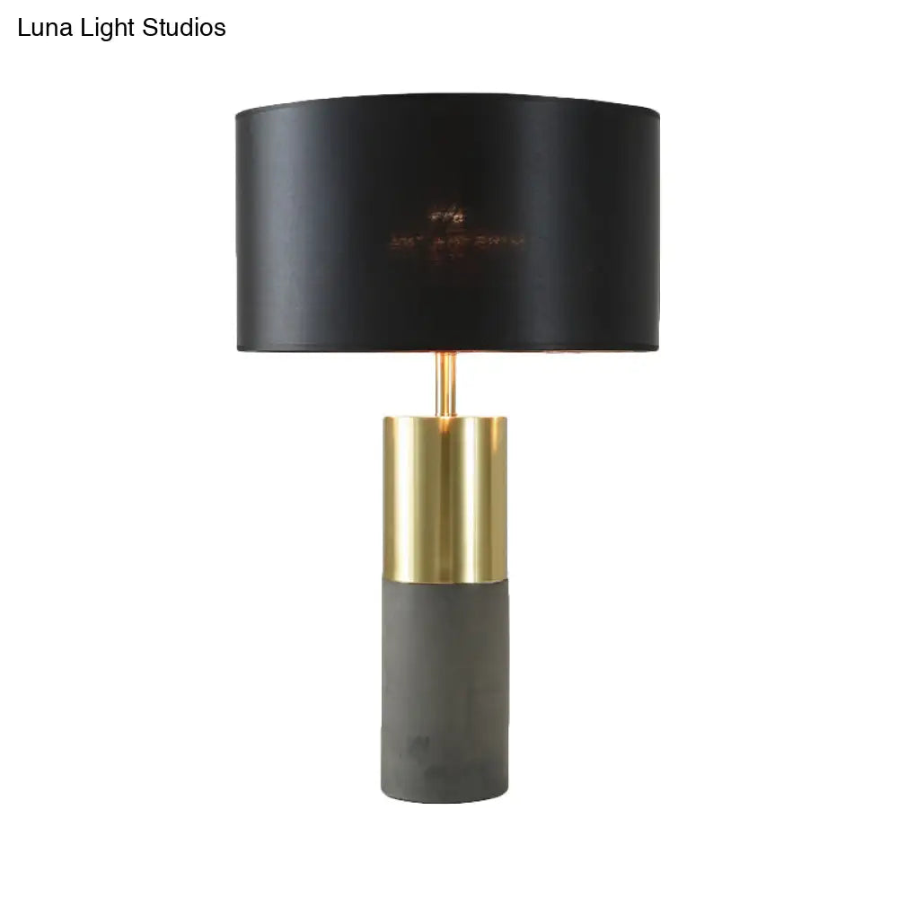 Black Modernism Small Desk Lamp with Cement Base: Shaded Task Lighting Fabric & 1 Head