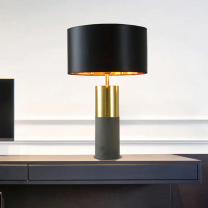 Black Modernism Small Desk Lamp with Cement Base: Shaded Task Lighting Fabric & 1 Head