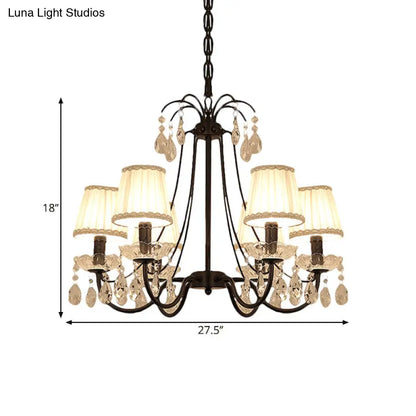 Black Modernist Cone Hanging Chandelier - Fabric 5/6/8 Bulbs - Restaurant Down Lighting with Crystal Drops