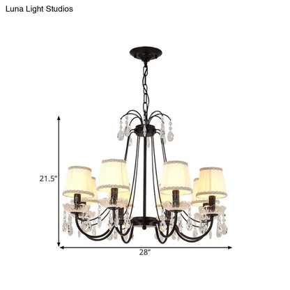 Black Modernist Cone Hanging Chandelier - Fabric 5/6/8 Bulbs - Restaurant Down Lighting with Crystal Drops