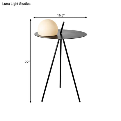 Black Modernist LED Night Light Semicircle Table Lamp: Vertical Tripod with White Glass Shade