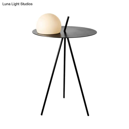 Black Modernist LED Night Light Semicircle Table Lamp: Vertical Tripod with White Glass Shade