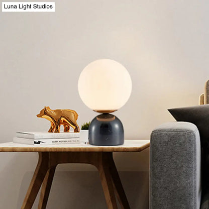 Black Modernist Opal Glass Nightstand Lamp with Marble Base