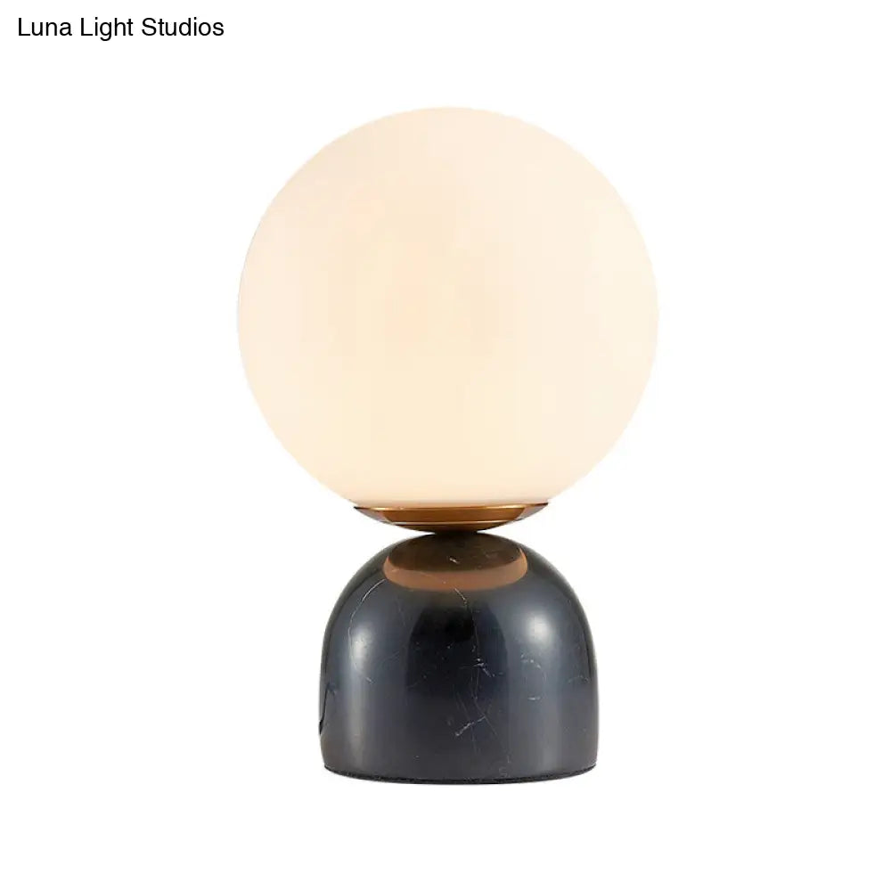 Black Modernist Opal Glass Nightstand Lamp with Marble Base