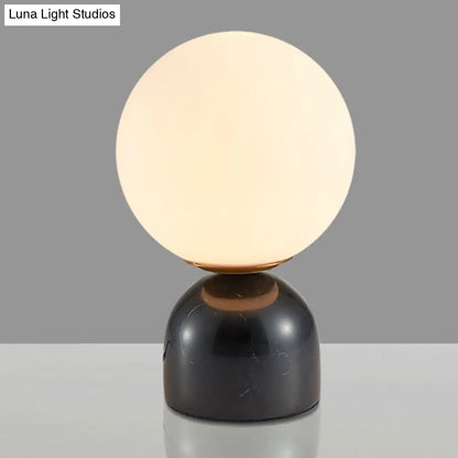 Black Modernist Opal Glass Nightstand Lamp with Marble Base