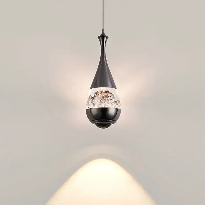 Black teardrop pendant chandelier with glass panel mountain artwork for elegant dining room decor lighting