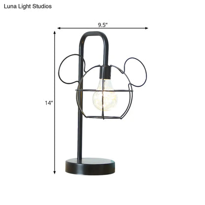 Black Mouse Head LED Nightstand Lamp for Kids with Adjustable Gooseneck Arm and Cage Design