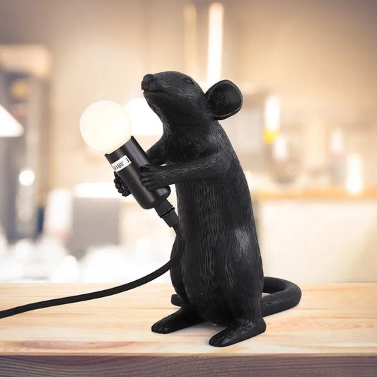 Black Mouse Shape Night Table Lamp - Traditional Resin Desk Lamp for Living Room