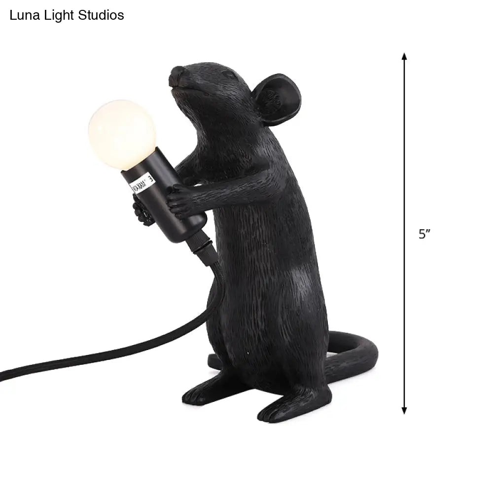 Black Mouse Shape Night Table Lamp - Traditional Resin Desk Lamp for Living Room
