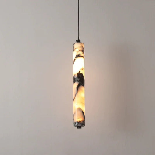 Black Natural Stone Cylinder Pendant Light - Decorbites