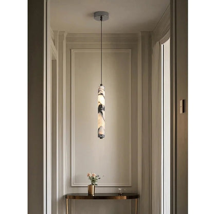 Black Natural Stone Cylinder Pendant Light - Decorbites
