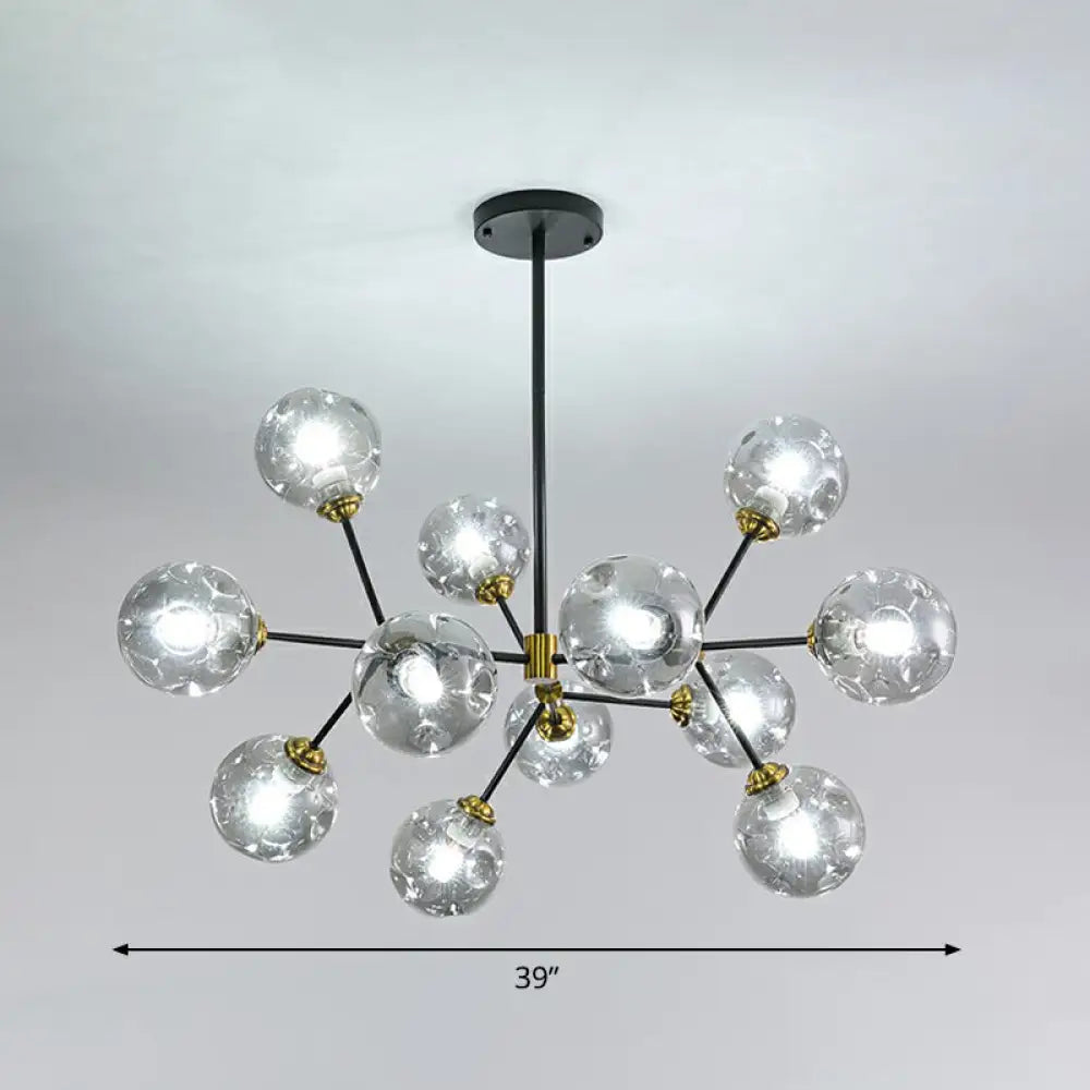 Black Nordic Glass Chandelier with Tree Branch Design for Living Room