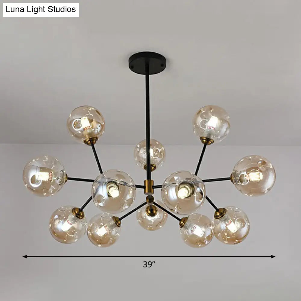 Black Nordic Glass Chandelier with Tree Branch Design for Living Room