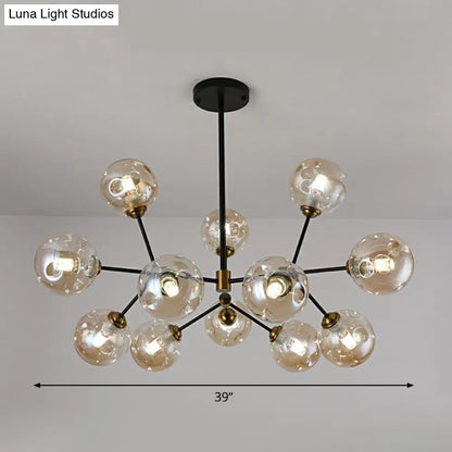 Black Nordic Glass Chandelier with Tree Branch Design for Living Room