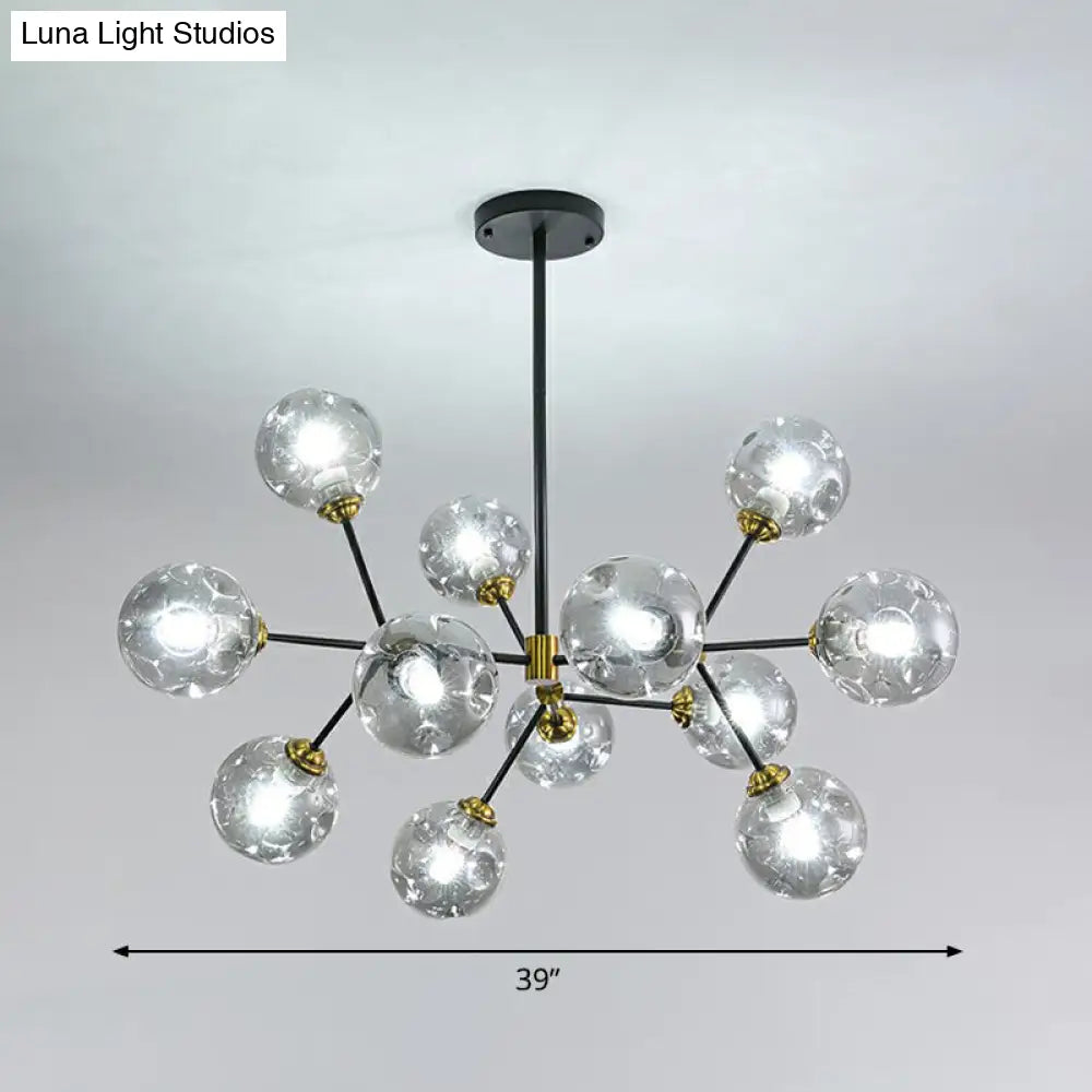 Black Nordic Glass Chandelier with Tree Branch Design for Living Room