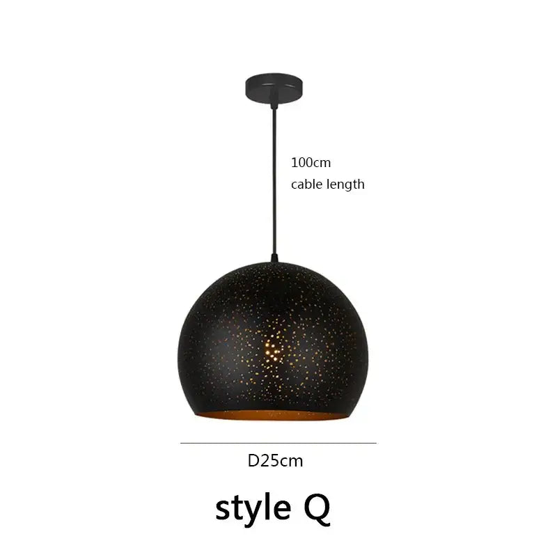 Black nordic industrial pendant light with speckled black spherical shade, gold interior, and 100cm cable for dining decorbites decor