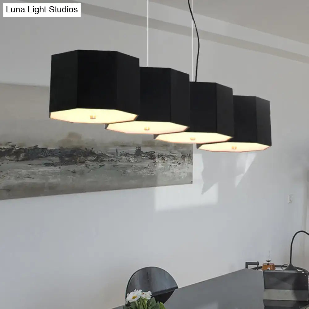 DecorBites black Nordic island light with octagon metal shade and warm glowing interior for dining room lighting