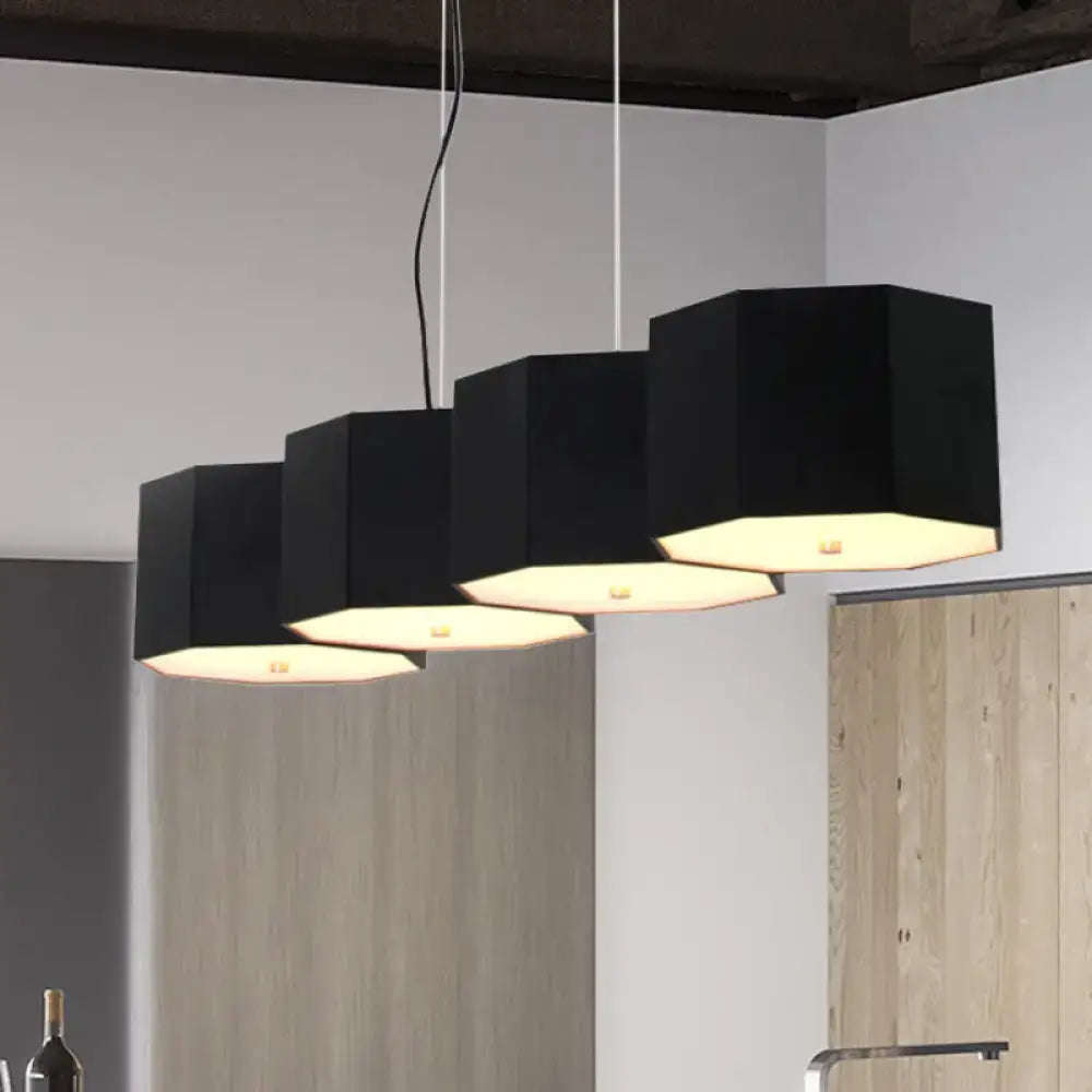 Decorbites™ black nordic island light with warm glowing interior and octagon metal shade for dining room use
