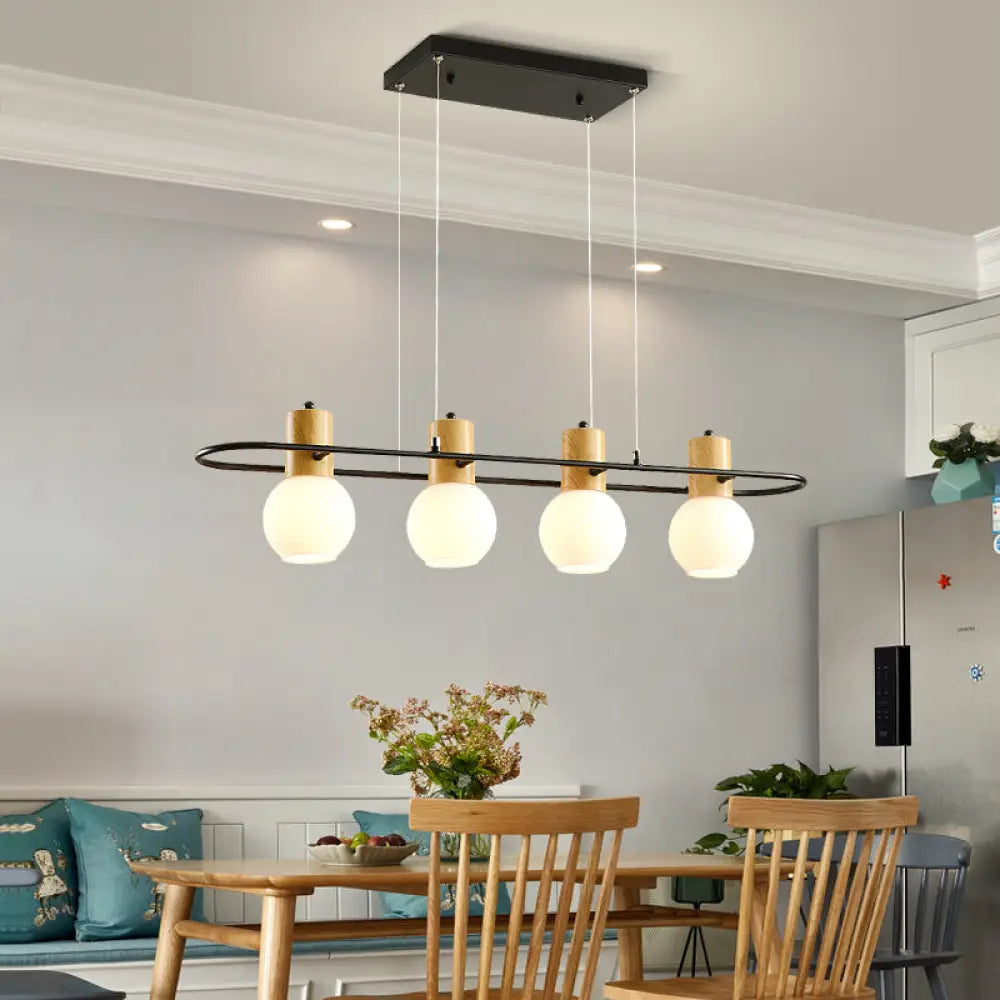 ديكوربايتس™ مصباح معلق أسود أورب آيلاند - طقم مصباح معلق عصري من الزجاج المصنفر بثلاثة أرباع الضوء مع حلقة مستطيلة