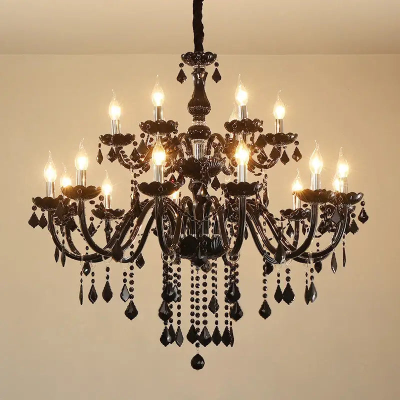 Elegant black ornate decorbites crystal pendant chandelier with multiple arms and teardrop crystals for living room decor