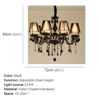 Elegant black ornate crystal pendant chandelier with six warm glass lampshades for living room decorbites crystal pendant