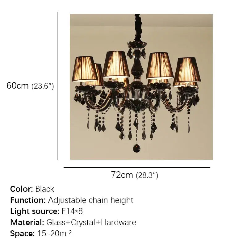 Elegant black ornate crystal pendant chandelier with six warm glass lampshades for living room decorbites crystal pendant