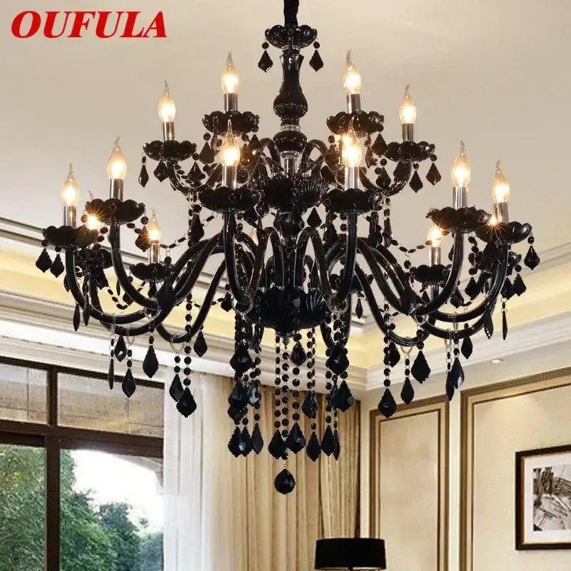 Black ornate crystal pendant chandelier with metal arms and teardrop crystals for living room decorbites crystal pendant