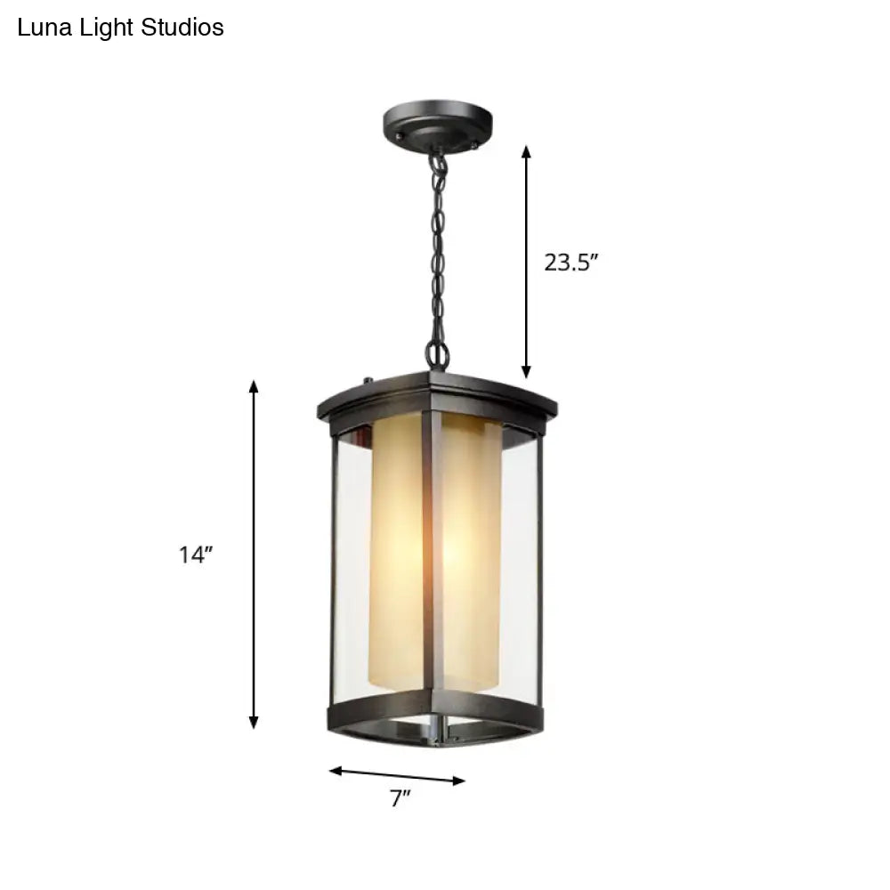 Black Outdoor Pendant Light with Double Glass Shade for Courtyard - 1 Light - Various Widths