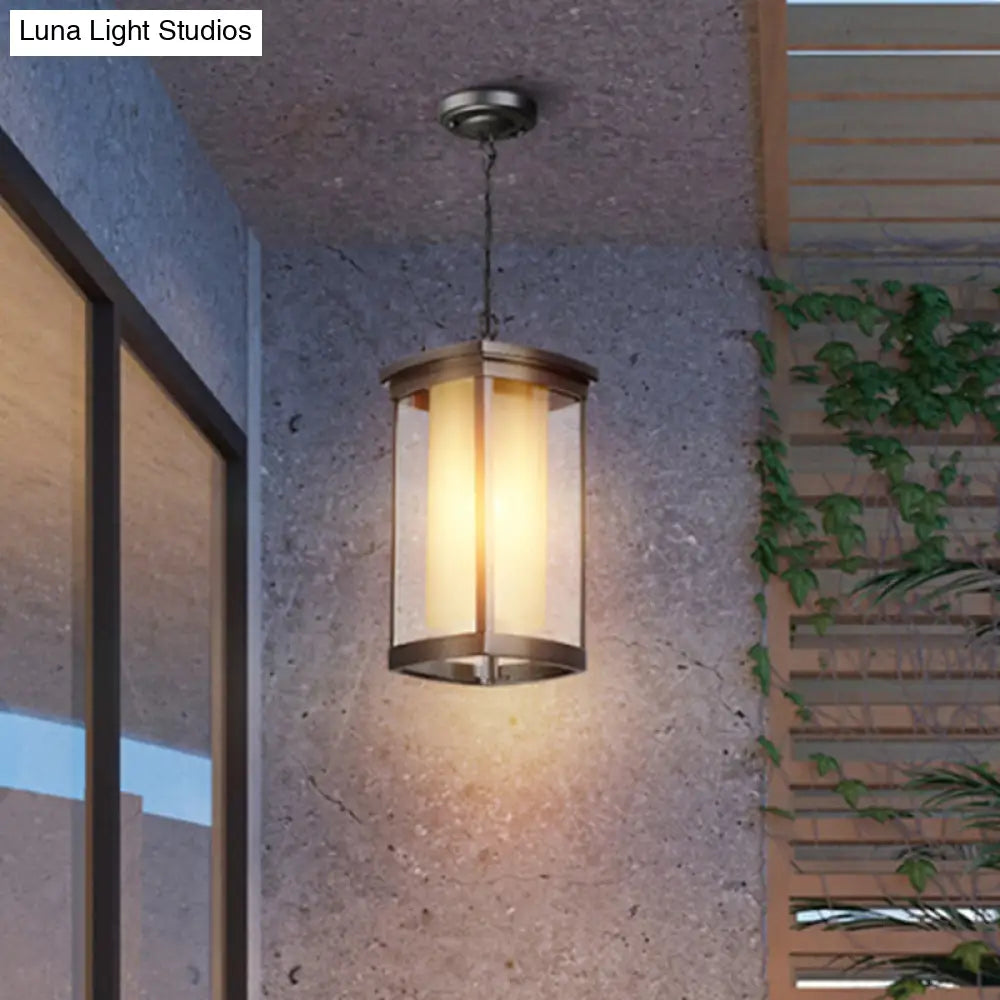 Black Outdoor Pendant Light with Double Glass Shade for Courtyard - 1 Light - Various Widths