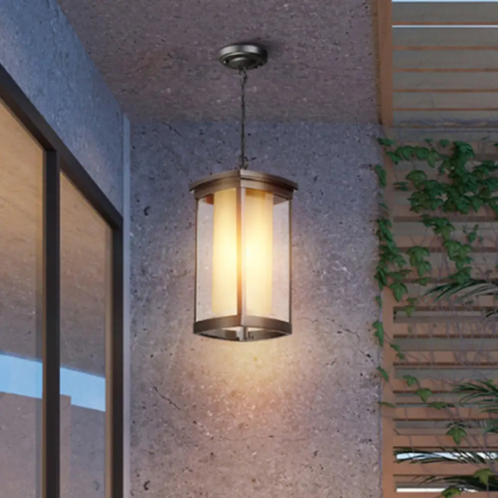 Black Outdoor Pendant Light with Double Glass Shade for Courtyard - 1 Light - Various Widths