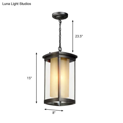 Black Outdoor Pendant Light with Double Glass Shade for Courtyard - 1 Light - Various Widths