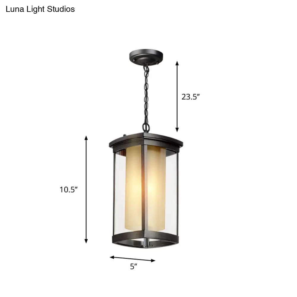 Black Outdoor Pendant Light with Double Glass Shade for Courtyard - 1 Light - Various Widths