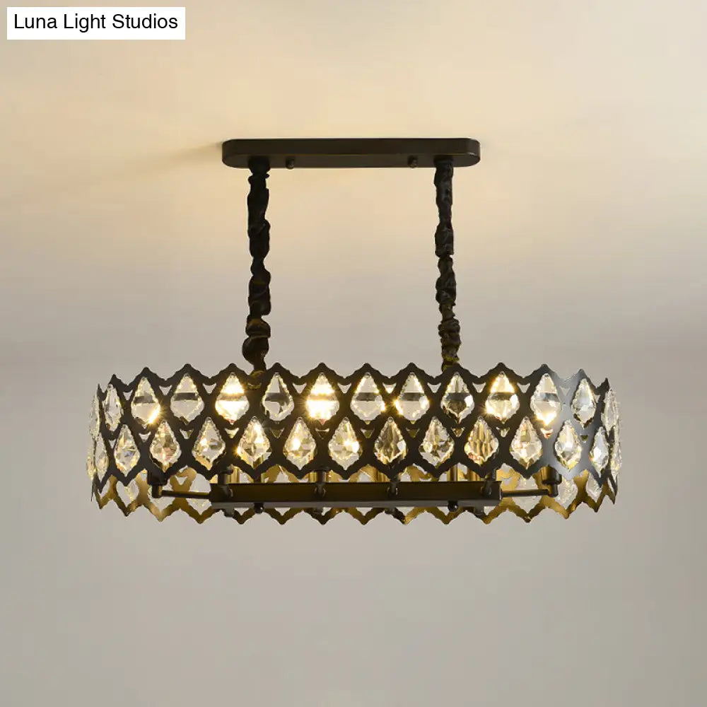 ديكوربايتس™ مصباح معلق على شكل دمعة من الكريستال البيضاوي الأسود - مصباح جزيرة معاصر مع 10/14 لمبة - عرض 29.5 بوصة/37.5 بوصة