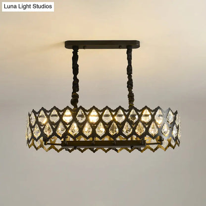 ديكوربايتس™ مصباح معلق على شكل دمعة من الكريستال البيضاوي الأسود - مصباح جزيرة معاصر مع 10/14 لمبة - عرض 29.5 بوصة/37.5 بوصة