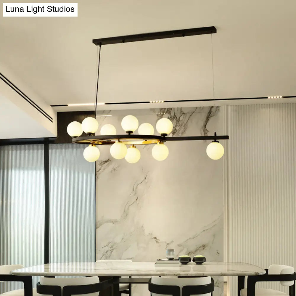 وحدة إضاءة معلقة بيضاوية سوداء من ديكوربايتس™ - طراز نورديك مع 11 رأسًا معدنيًا وغطاء زجاجي أوبال