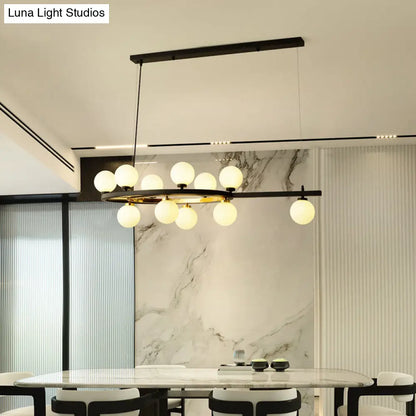 وحدة إضاءة معلقة بيضاوية سوداء من ديكوربايتس™ - طراز نورديك مع 11 رأسًا معدنيًا وغطاء زجاجي أوبال