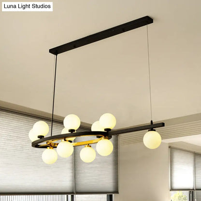 وحدة إضاءة معلقة بيضاوية سوداء من ديكوربايتس™ - طراز نورديك مع 11 رأسًا معدنيًا وغطاء زجاجي أوبال