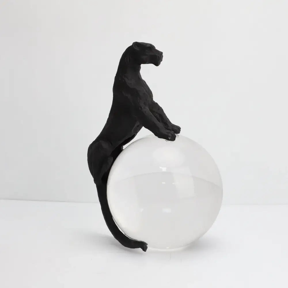Black panther crystal ball metal animal sculpture with clear glass sphere for decorbites crystal ball living room decor